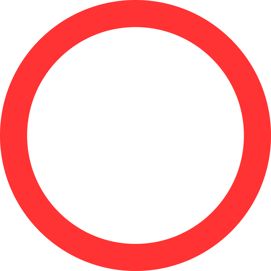 Un simple cercle rouge avec un contour épais sur un fond transparent. La partie intérieure du cercle est vide et l'image entière a un design minimaliste.