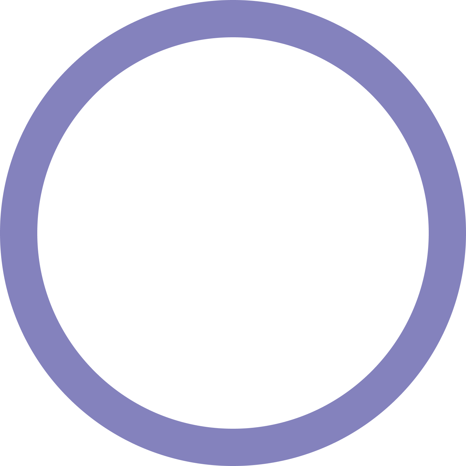 Un simple cercle violet uni avec un contour violet épais, posé sur un fond blanc. Le cercle lui-même est creux, créant une apparence d'anneau.