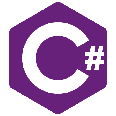 L'image montre le logo du langage de programmation C#. Il se compose d'une lettre noire « C » suivie d'un symbole dièse noir « # » sur un fond hexagonal violet.