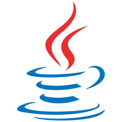 Image du logo du langage de programmation Java. Il représente une tasse à café bleue stylisée d'où s'élèvent trois lignes de vapeur rouges symbolisant son nom. Le design est simple et abstrait.