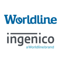 L'image présente les logos de deux entreprises. Le logo du haut indique « Worldline » en texte bleu, et le logo du bas indique « ingenico » en texte gris foncé avec une ligne au-dessus. Sous « ingenico » se trouve la phrase « une marque Worldline » en texte bleu clair plus petit.